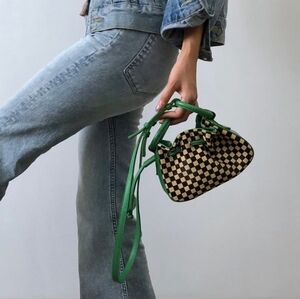 Faux Leather Soft Woven Drawstring Handbag Purse